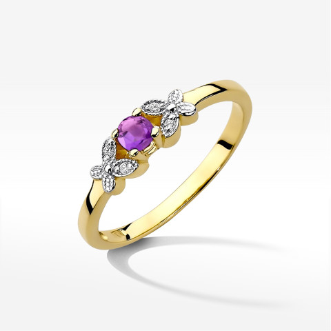 Pierścionek z żółtego złota z ametystem - próba 585 0,12CT w0414.Z3.AMV.01
