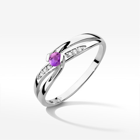 Pierścionek z białego złota z ametystem - próba 585 0,23CT w0415.B3.AMV.01