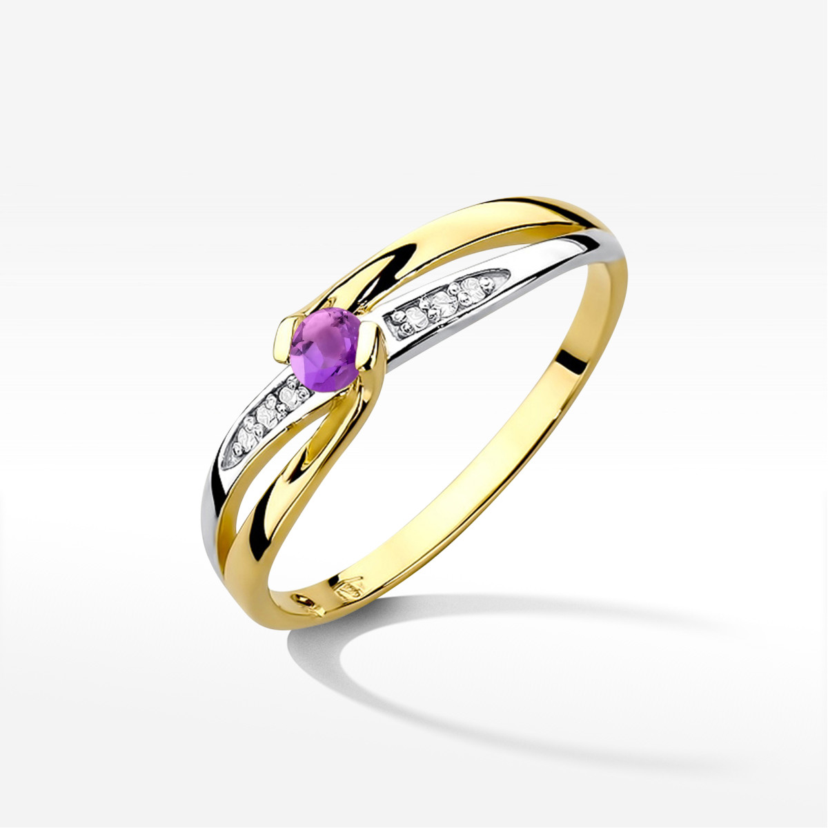 Pierścionek z żółtego złota z ametystem - próba 585 0,23CT w0415.Z3.AMV.01