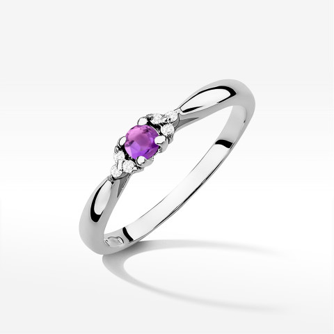 Pierścionek z białego złota z ametystem - próba 585 0,13CT PV-199.B3.AMV.01