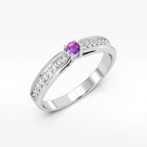 Pierścionek z białego złota z ametystem - próba 585 0,19CT PV-299.B3.AMV.01
