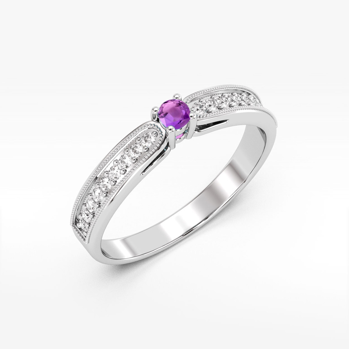 Pierścionek z białego złota z ametystem - próba 585 0,19CT PV-299.B3.AMV.01