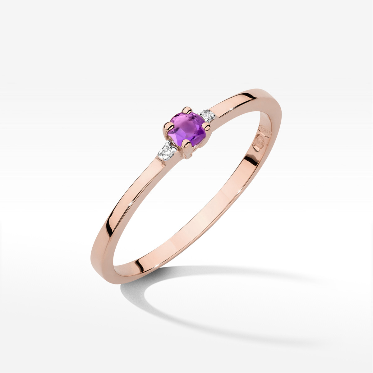 Pierścionek z różowego złota z ametystem - próba 585 0,12CT w0464.R3.AMV.01