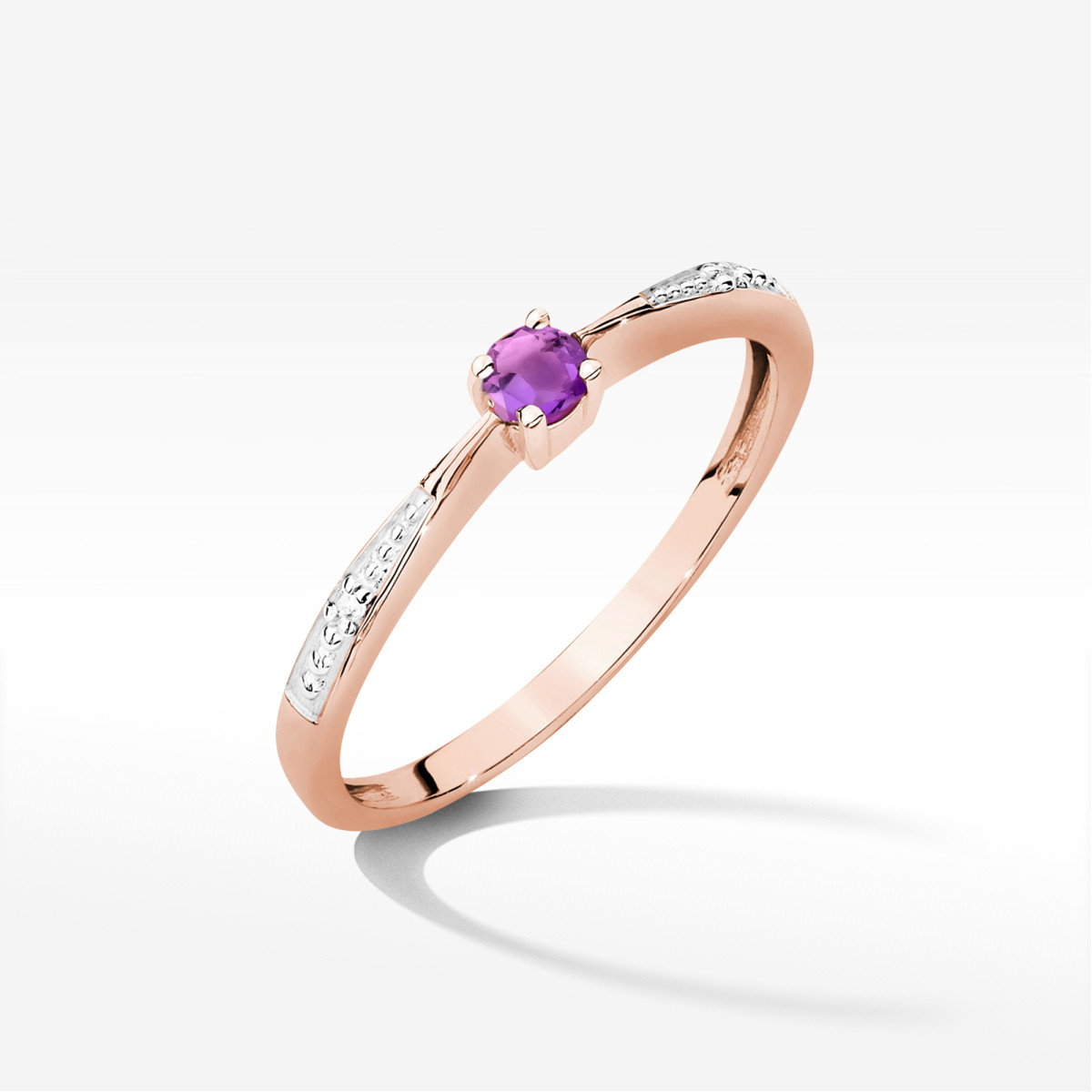 Pierścionek z różowego złota z ametystem - próba 585 0,12CT PV-236.R3.AMV.01