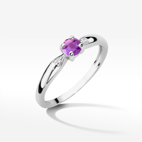 Pierścionek z białego złota z ametystem - próba 585 0,13CT PV-173.B3.AMV.01