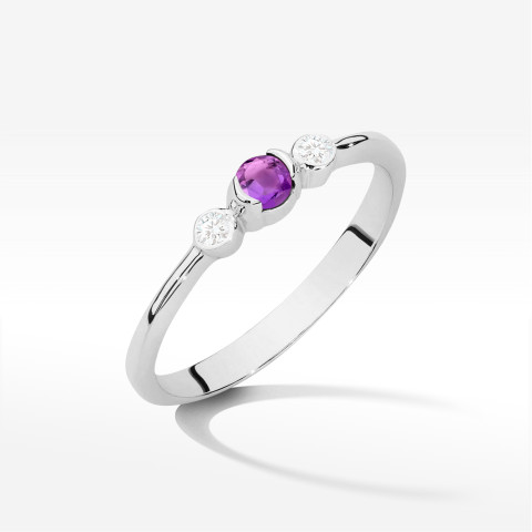 Pierścionek z białego złota z ametystem - próba 585 0,16CT w0620.B3.AMV.01