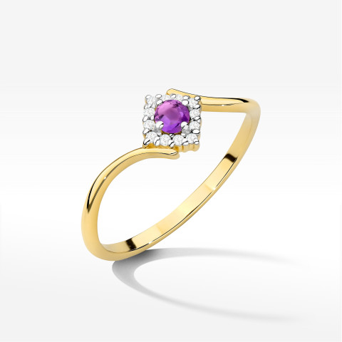 Pierścionek z żółtego złota z ametystem - próba 585 0,16CT w0702.Z3.AMV.01