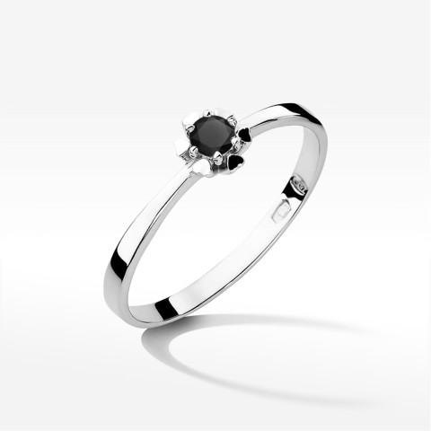 Pierścionek z białego złota z czarnym diamentem - próba 585 0,10CT w0053.B3.DIB.01