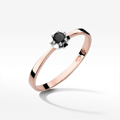Pierścionek z różowego złota z czarnym diamentem - próba 585 0,10CT w0053.R3.DIB.01