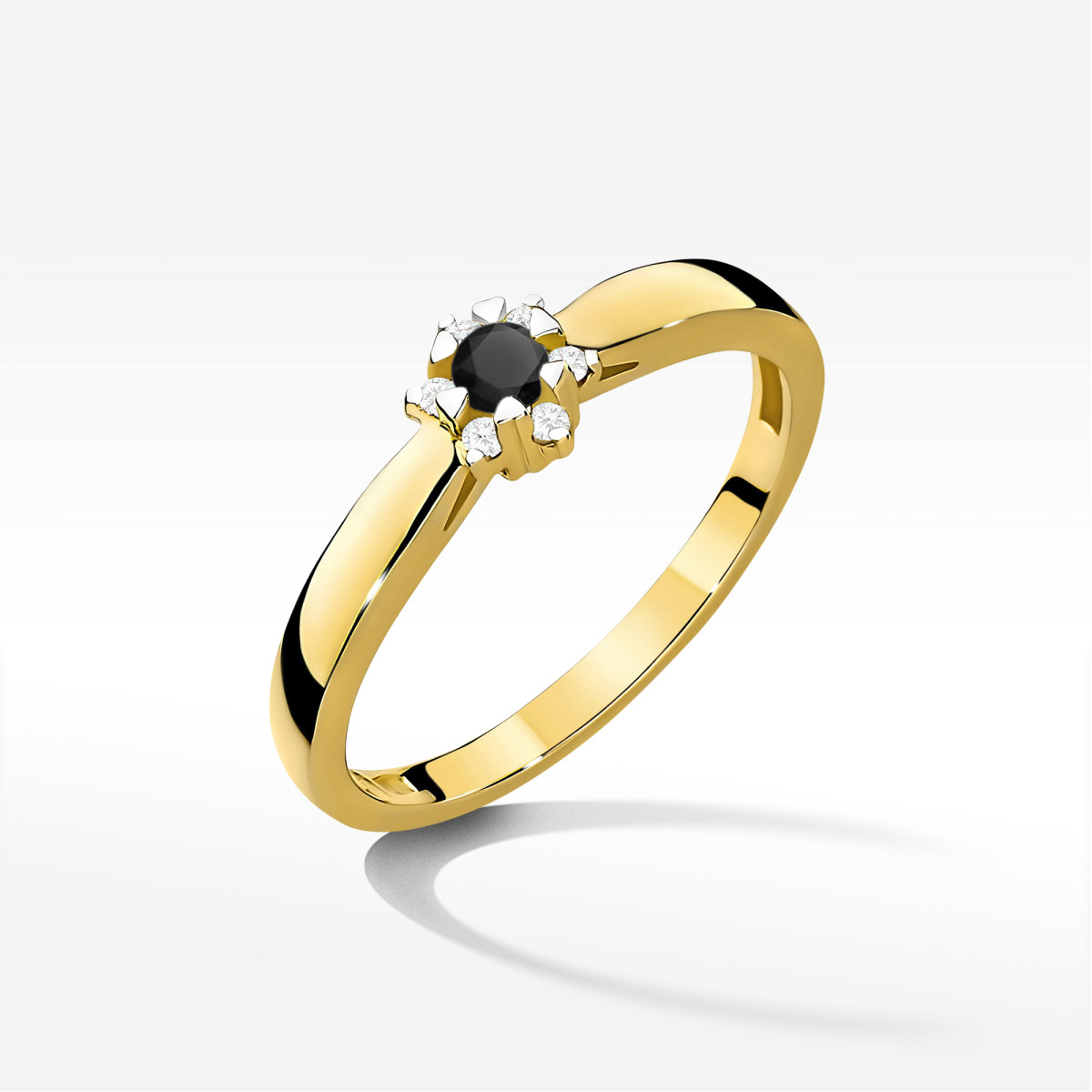 Pierścionek z żółtego złota z czarnym diamentem - próba 585 0,27CT PV-251.Z3.DIB.01