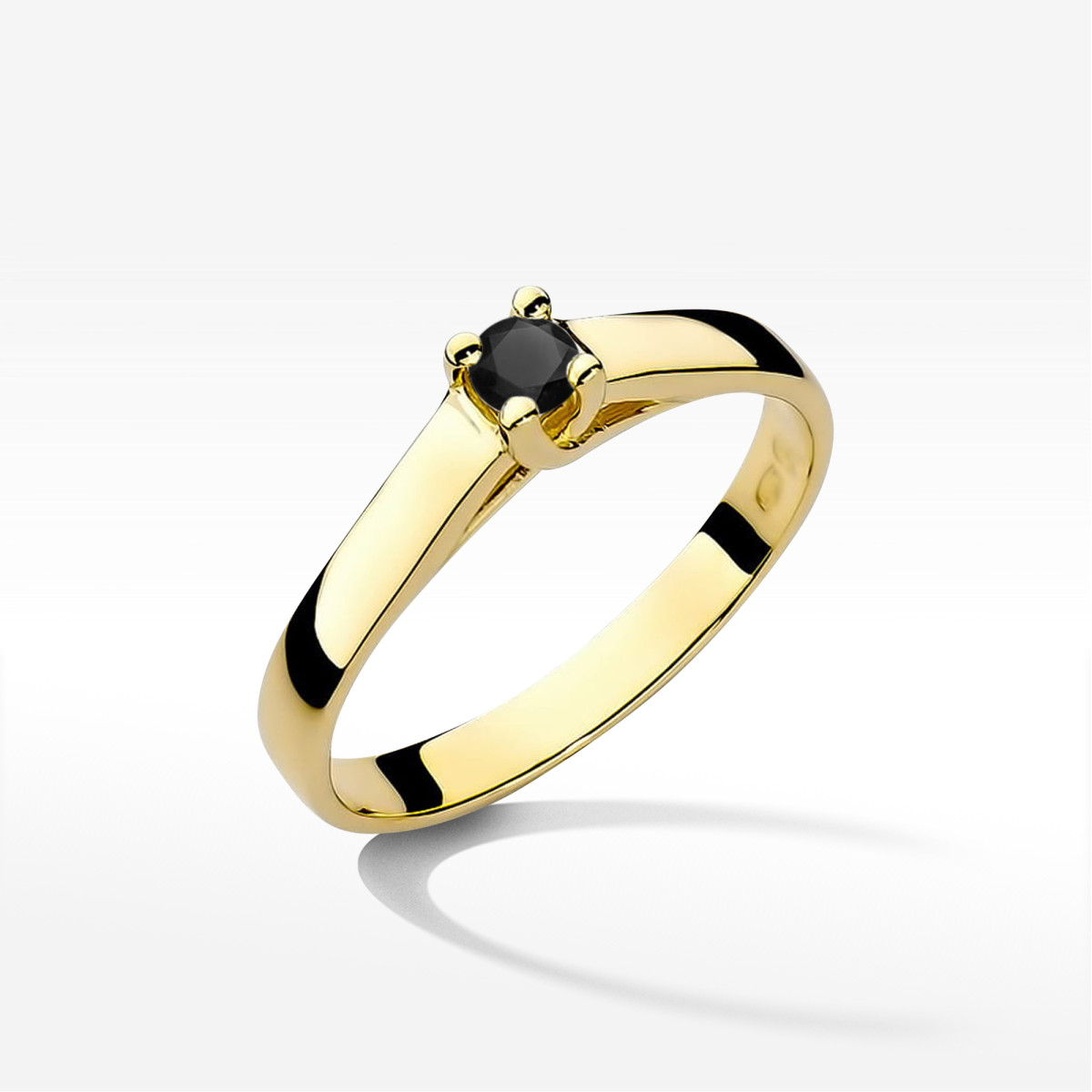 Pierścionek z żółtego złota z czarnym diamentem - próba 585 0,12CT w0070.Z3.DIB.01