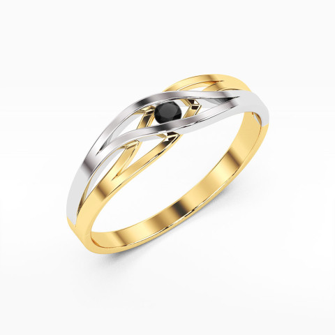Pierścionek z żółtego złota z czarnym diamentem - próba 585 0,12CT w0156.Z3.DIB.01