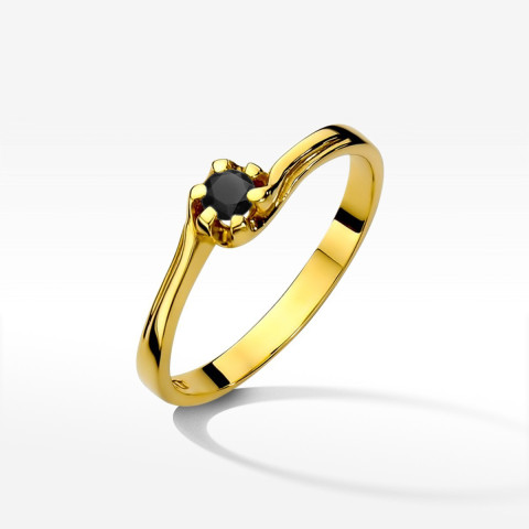 Pierścionek z żółtego złota z czarnym diamentem - próba 585 0,12CT w0163.Z3.DIB.01