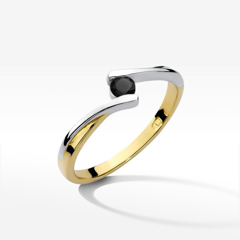 Pierścionek z żółtego złota z czarnym diamentem - próba 585 0,12CT w0180.Z3.DIB.01