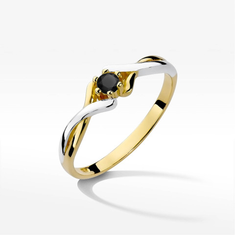 Pierścionek z żółtego złota z czarnym diamentem - próba 585 0,12CT PV-123.Z3.DIB.01