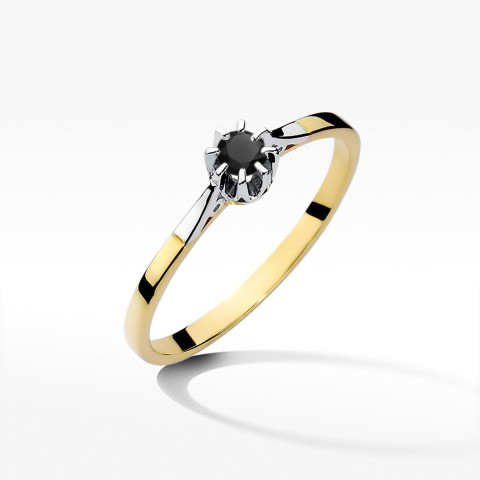 Pierścionek z żółtego złota z czarnym diamentem - próba 585 0,12CT w0209.Z3.DIB.01