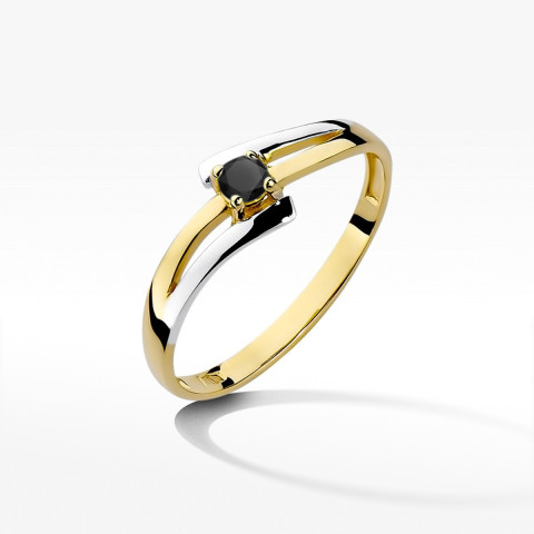 Pierścionek z żółtego złota z czarnym diamentem - próba 585 0,12CT w0210.Z3.DIB.01