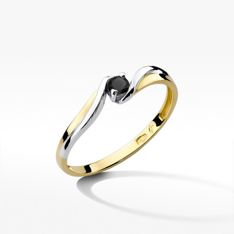 Pierścionek z żółtego złota z czarnym diamentem - próba 585 0,12CT w0211.Z3.DIB.01