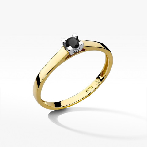Pierścionek z żółtego złota z czarnym diamentem - próba 585 0,12CT w0221.Z3.DIB.02