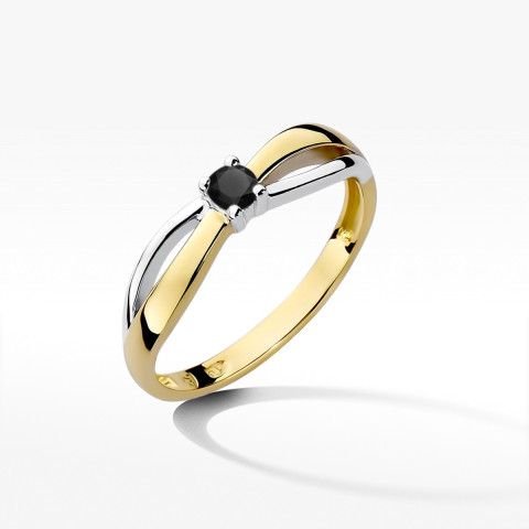 Pierścionek z żółtego złota z czarnym diamentem - próba 585 0,12CT w0248.Z3.DIB.01