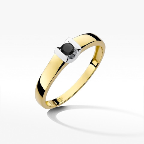 Pierścionek z żółtego złota z czarnym diamentem - próba 585 0,12CT w0249.Z3.DIB.01