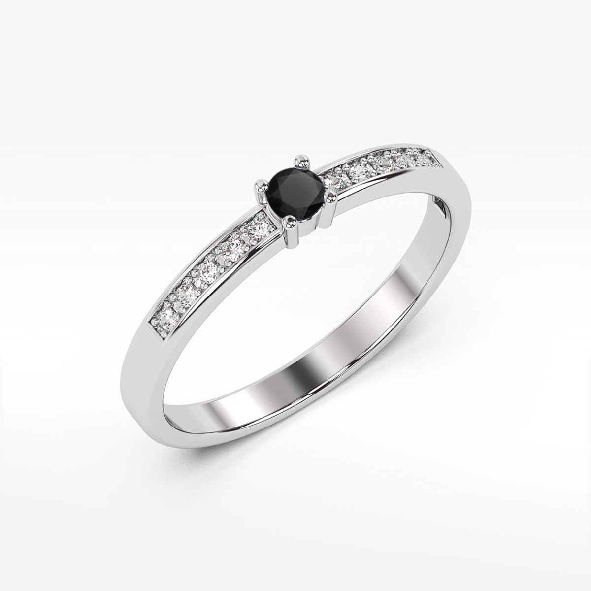 Pierścionek z białego złota z czarnym diamentem - próba 585 0,17CT PV-075.B3.DIB.01