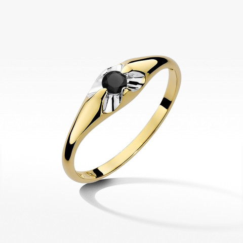 Pierścionek z żółtego złota z czarnym diamentem - próba 585 0,12CT w0331.Z3.DIB.01