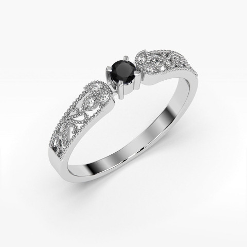 Pierścionek PV-066 Czarny Diament 0,12ct białe złoto