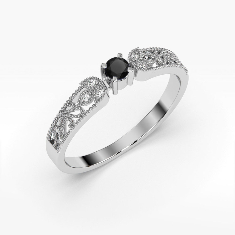 Pierścionek PV-066 Czarny Diament 0,12ct białe złoto