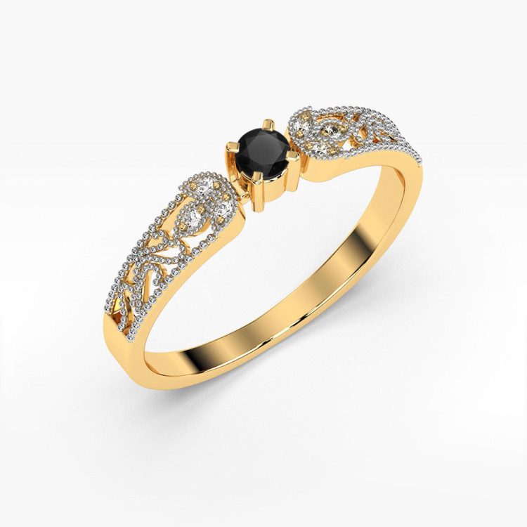 Pierścionek PV-066 Czarny Diament 0,12ct żółte złoto