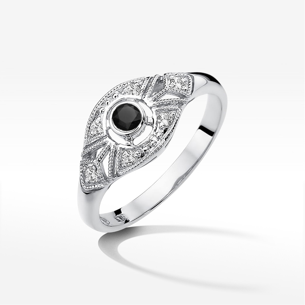 Pierścionek z białego złota z czarnym diamentem - próba 585 0,31CT PV-164.B3.DIB.01