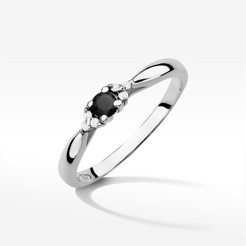 Pierścionek z białego złota z czarnym diamentem - próba 585 0,15CT PV-199.B3.DIB.01