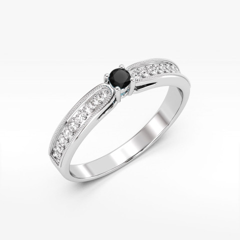 Pierścionek z białego złota z czarnym diamentem - próba 585 0,21CT PV-299.B3.DIB.01