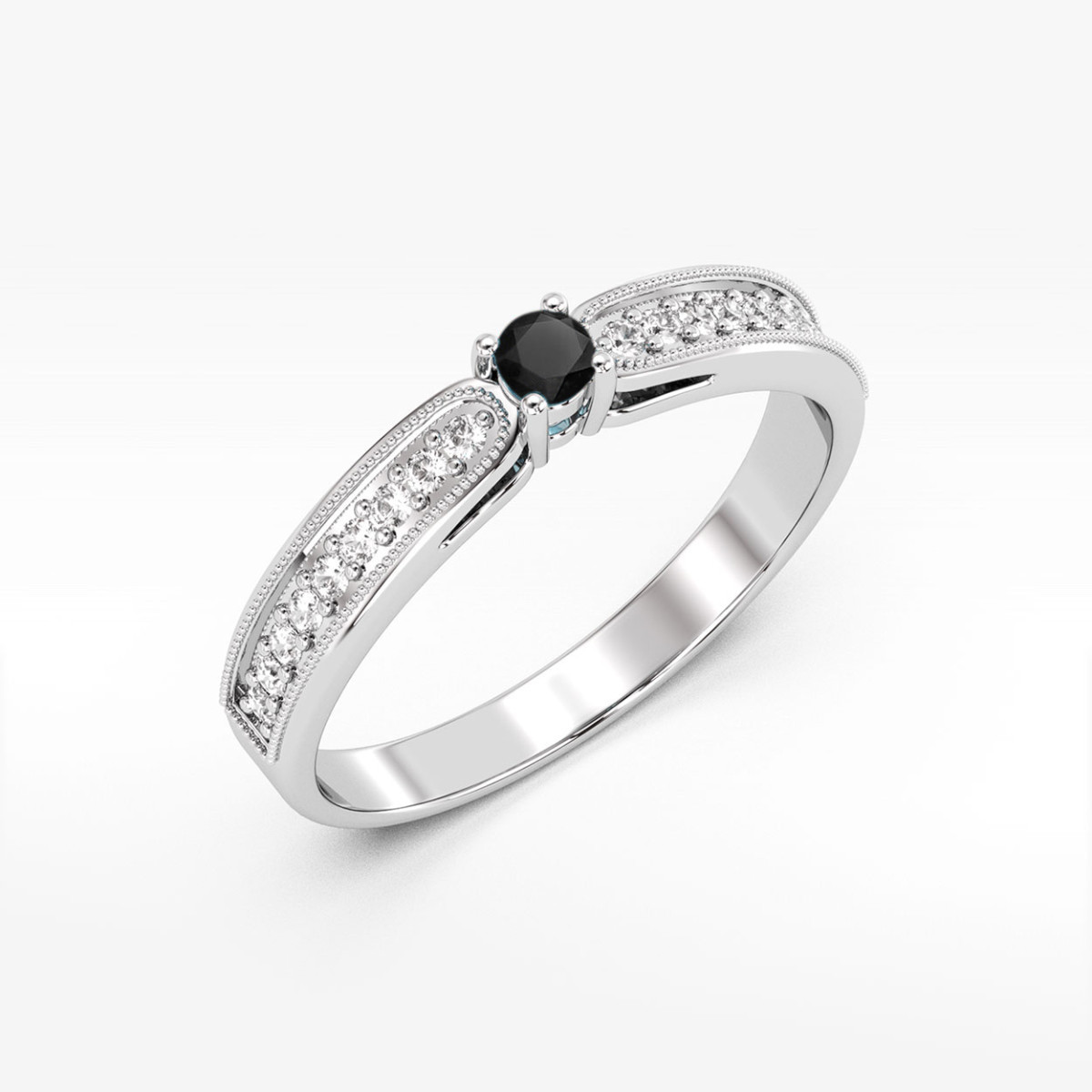 Pierścionek z białego złota z czarnym diamentem - próba 585 0,21CT PV-299.B3.DIB.01