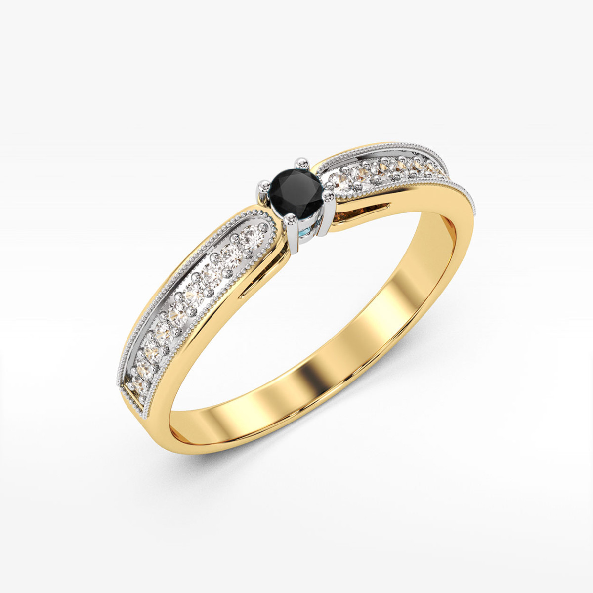 Pierścionek z żółtego złota z czarnym diamentem - próba 585 0,21CT PV-299.Z3.DIB.01