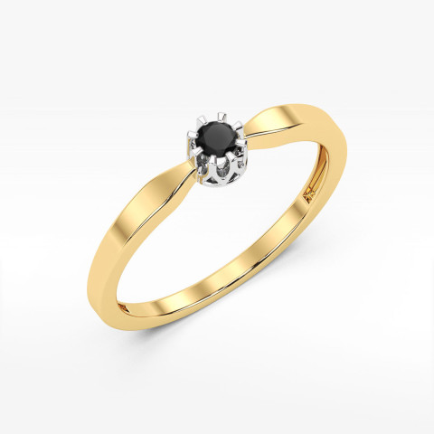 Pierścionek z żółtego złota z czarnym diamentem - próba 585 0,12CT w0450.Z3.DIB.01