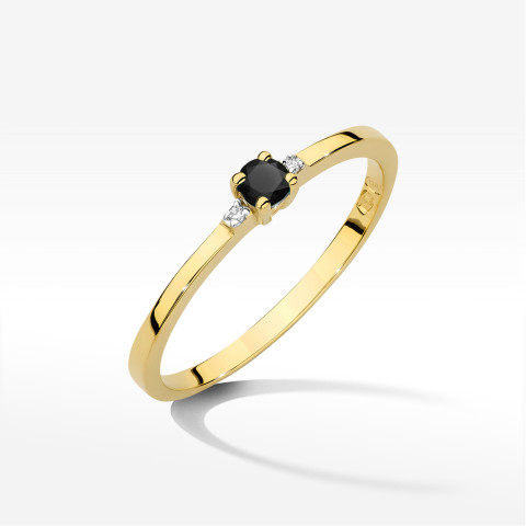 Pierścionek W0464 Czarny Diament 0,12ct żółte złoto