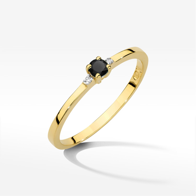 Pierścionek W0464 Czarny Diament 0,12ct żółte złoto
