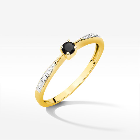 Pierścionek z żółtego złota z czarnym diamentem - próba 585 0,14CT PV-236.Z3.DIB.01