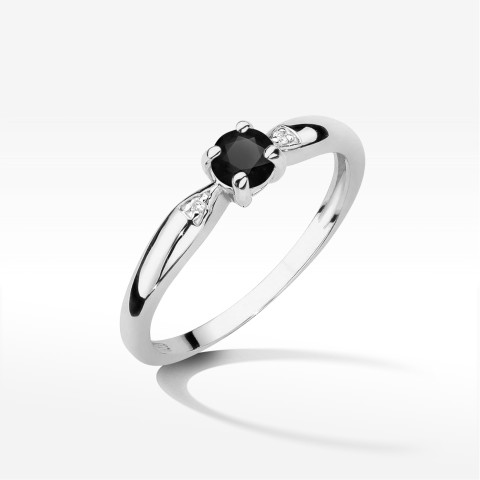 Pierścionek PV-173 Czarny diament 0,12ct białe złoto