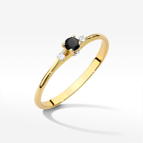 Pierścionek z żółtego złota z czarnym diamentem - próba 585 0,135CT w0614.Z3.DIB.01