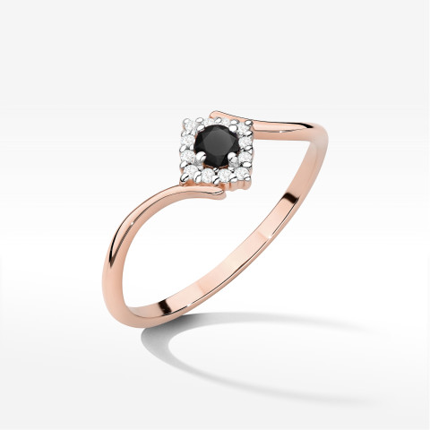 Pierścionek z różowego złota z czarnym diamentem - próba 585 0,18CT w0702.R3.DIB.01