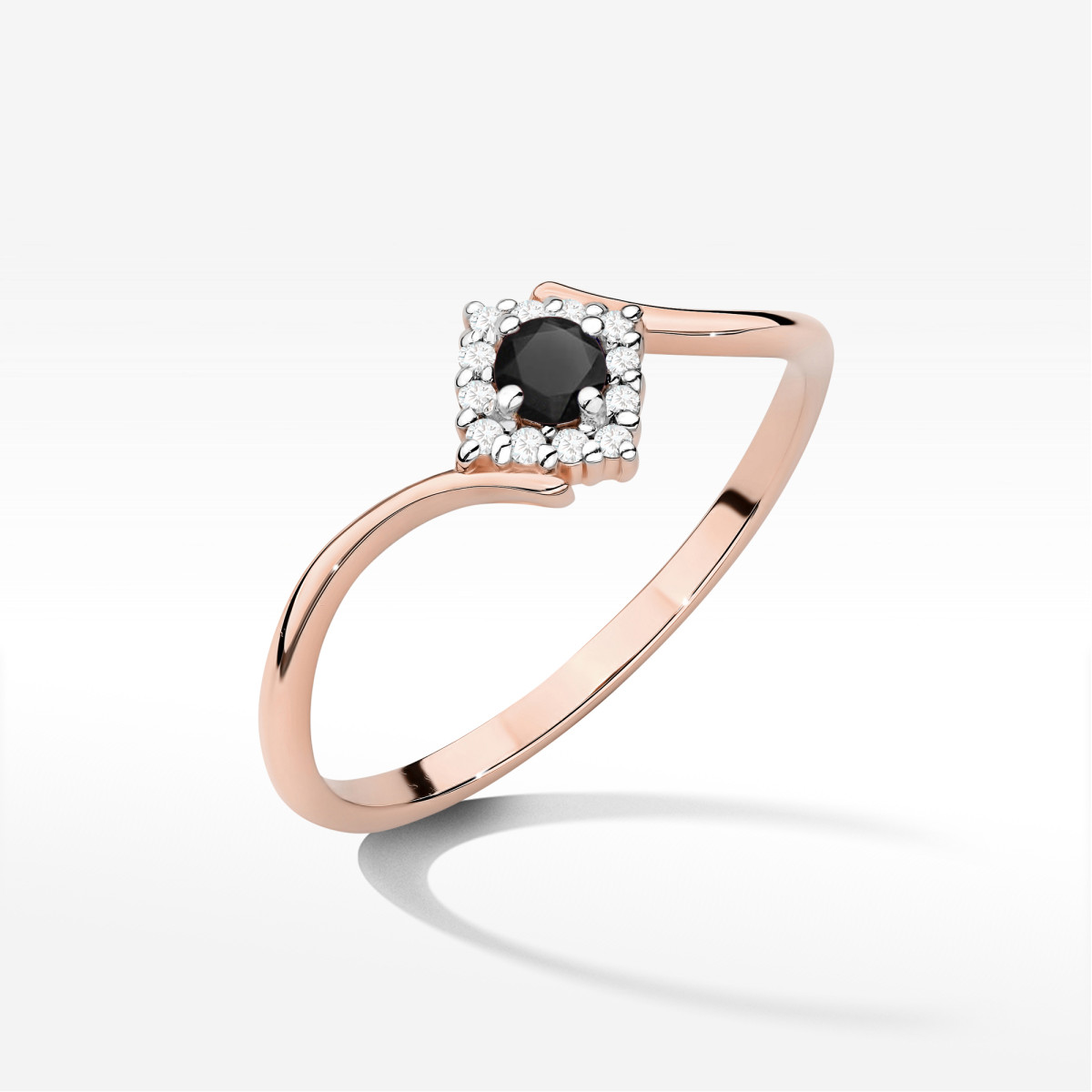Pierścionek z różowego złota z czarnym diamentem - próba 585 0,18CT w0702.R3.DIB.01