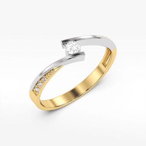 Pierścionek z żółtego złota z diamentami  - próba 585 0,16CT W-177A