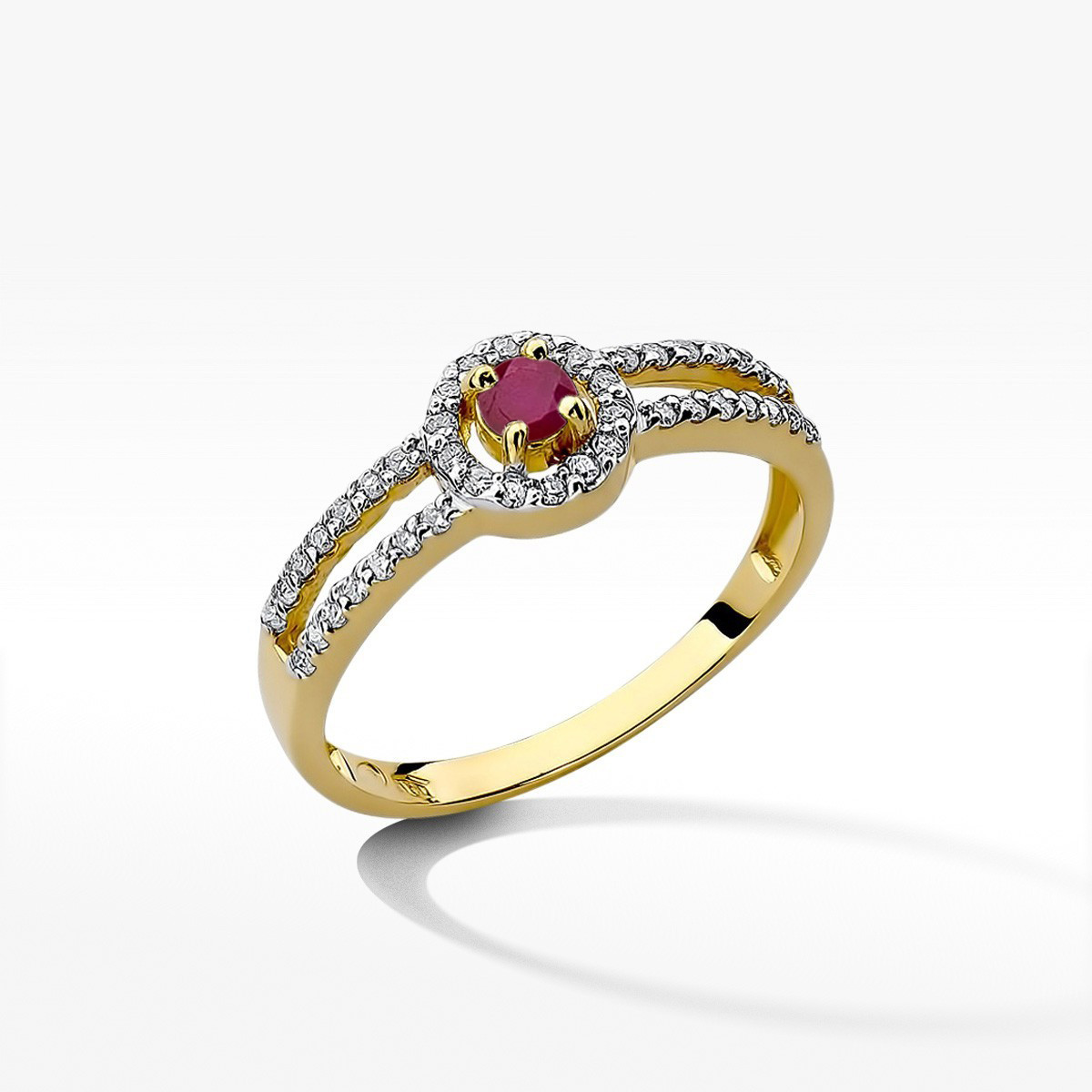 Pierścionek z żółtego złota z rubinem - próba 585 0,46CT w0272.Z3.RUR.01