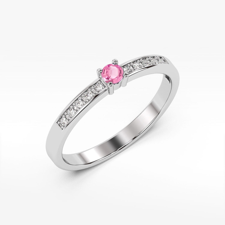 Pierścionek PV-075 Różowy Topaz 0,15ct białe złoto