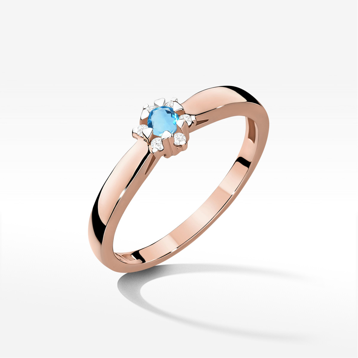 Pierścionek z różowego złota z topazem Swiss - próba 585 0,15CT PV-251.R3.TOB.01