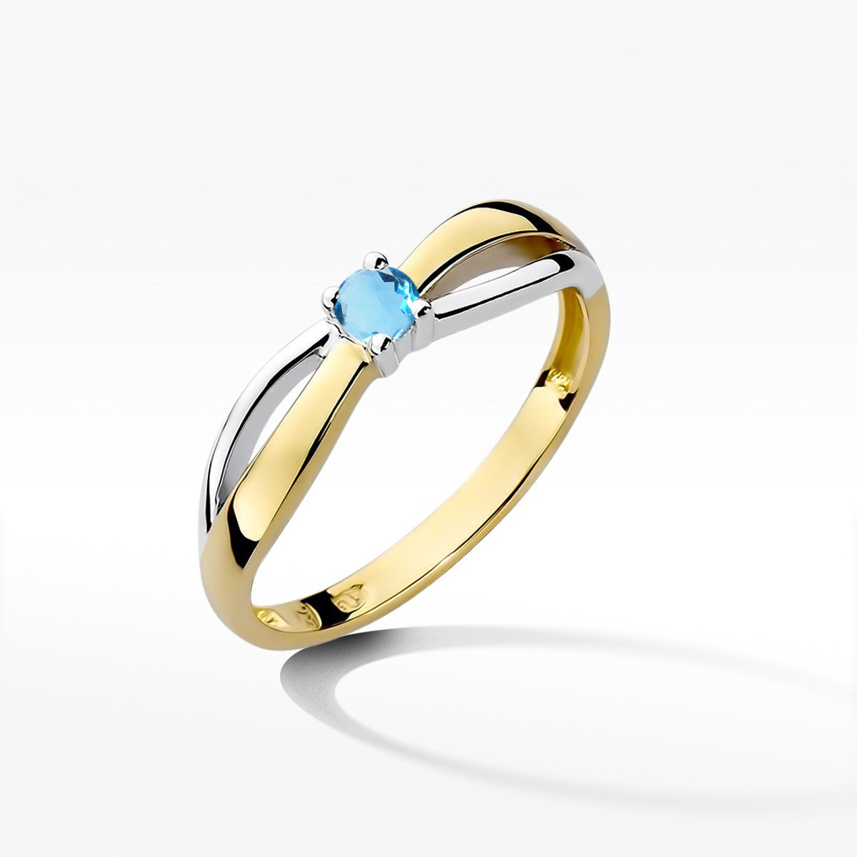 Pierścionek z żółtego złota z topazem Swiss - próba 585 0,15CT w0248.Z3.TOB.01