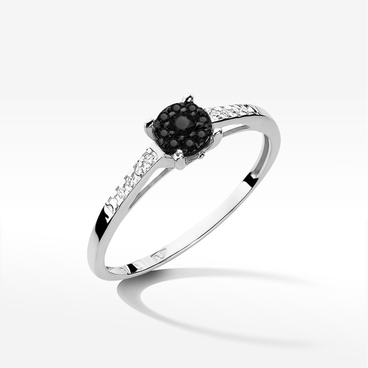 Pierścionek PV-157 Czarny Diament 0,04ct białe złoto