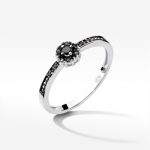 Pierścionek W0091 Czarny Diament 0,04ct białe złoto